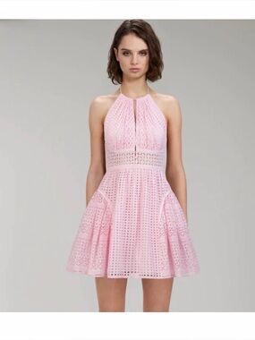 Self-Portrait Light Pink Eyelet Halter Mini Dress